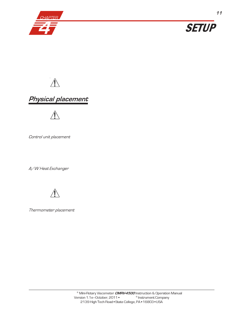 Setup, Physical placement | Cannon Instrument CMRV-4500 User Manual | Page 17 / 128