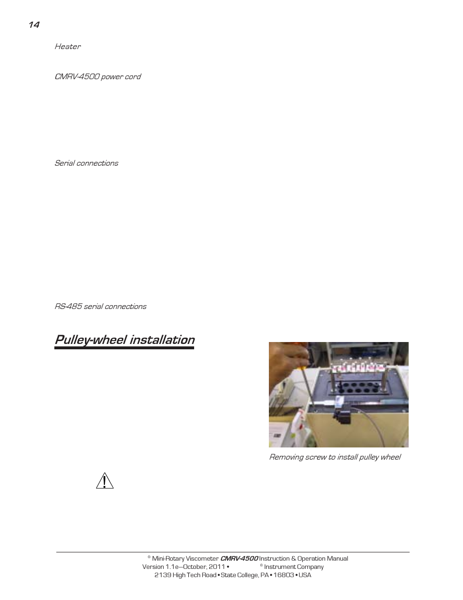 Pulley-wheel installation | Cannon Instrument CMRV-4500 User Manual | Page 20 / 128