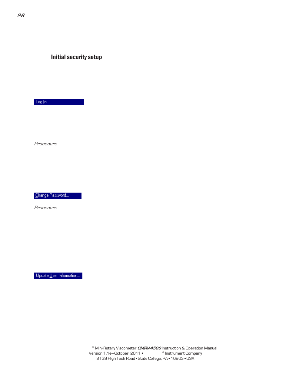 Initial security setup | Cannon Instrument CMRV-4500 User Manual | Page 32 / 128