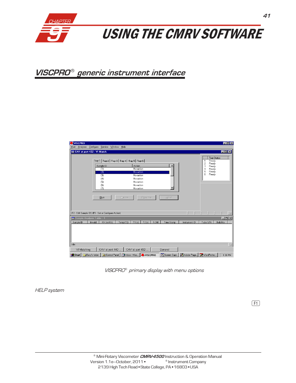 Using the cmrv software, Viscpro, Generic instrument interface | Cannon Instrument CMRV-4500 User Manual | Page 47 / 128