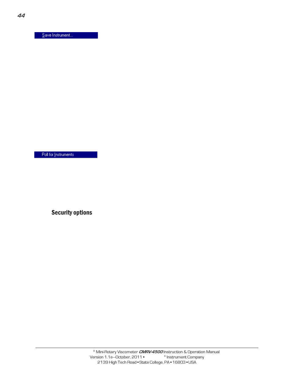 Security options | Cannon Instrument CMRV-4500 User Manual | Page 50 / 128