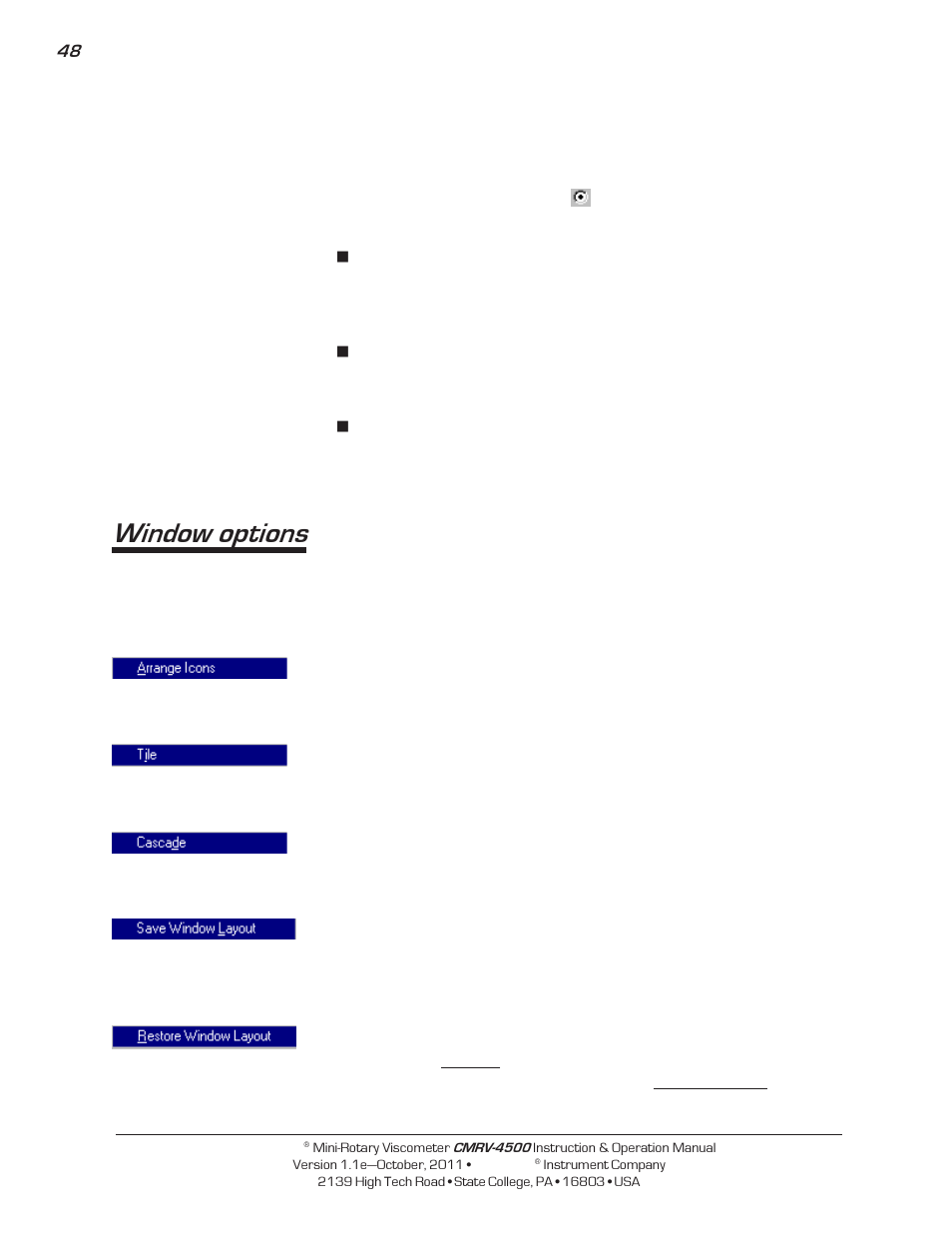 Window options | Cannon Instrument CMRV-4500 User Manual | Page 54 / 128
