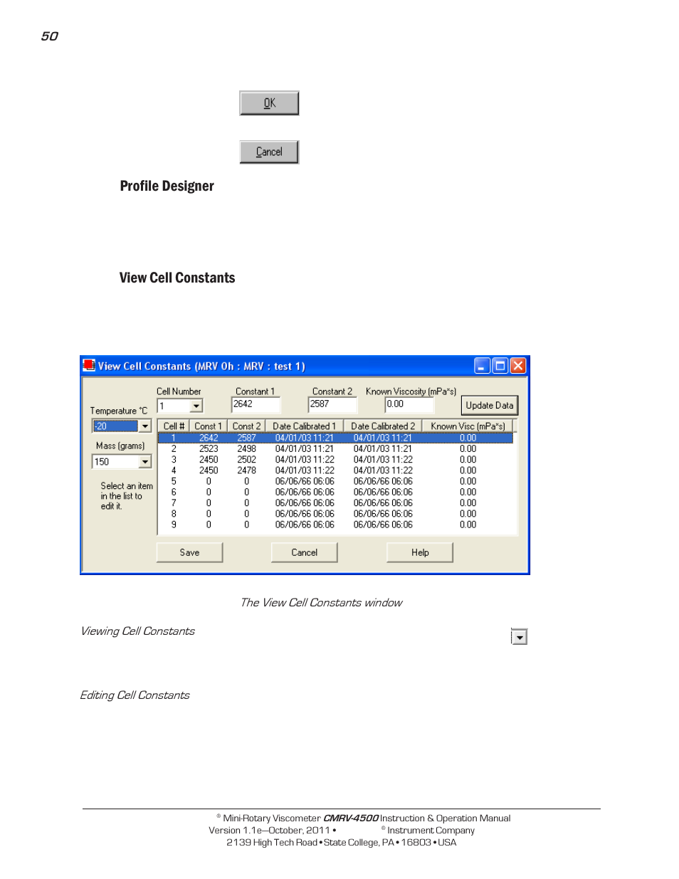 Profile designer, View cell constants | Cannon Instrument CMRV-4500 User Manual | Page 56 / 128