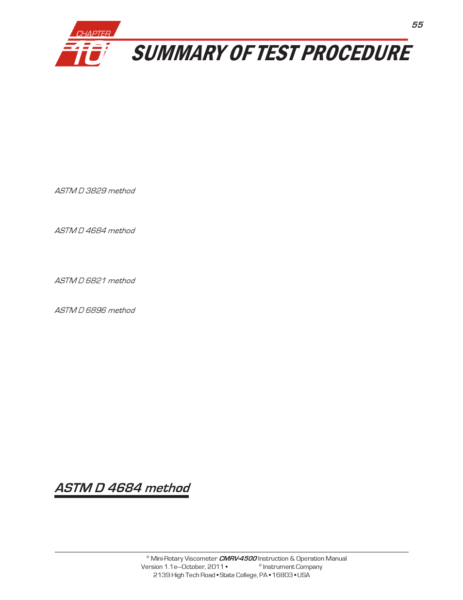 Summary of test procedure, Astm d 4684 method | Cannon Instrument CMRV-4500 User Manual | Page 61 / 128