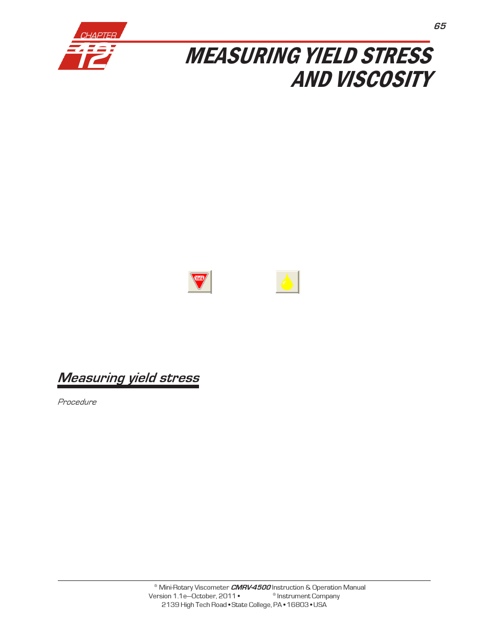 Measuring yield stress and viscosity, Measuring yield stress | Cannon Instrument CMRV-4500 User Manual | Page 71 / 128