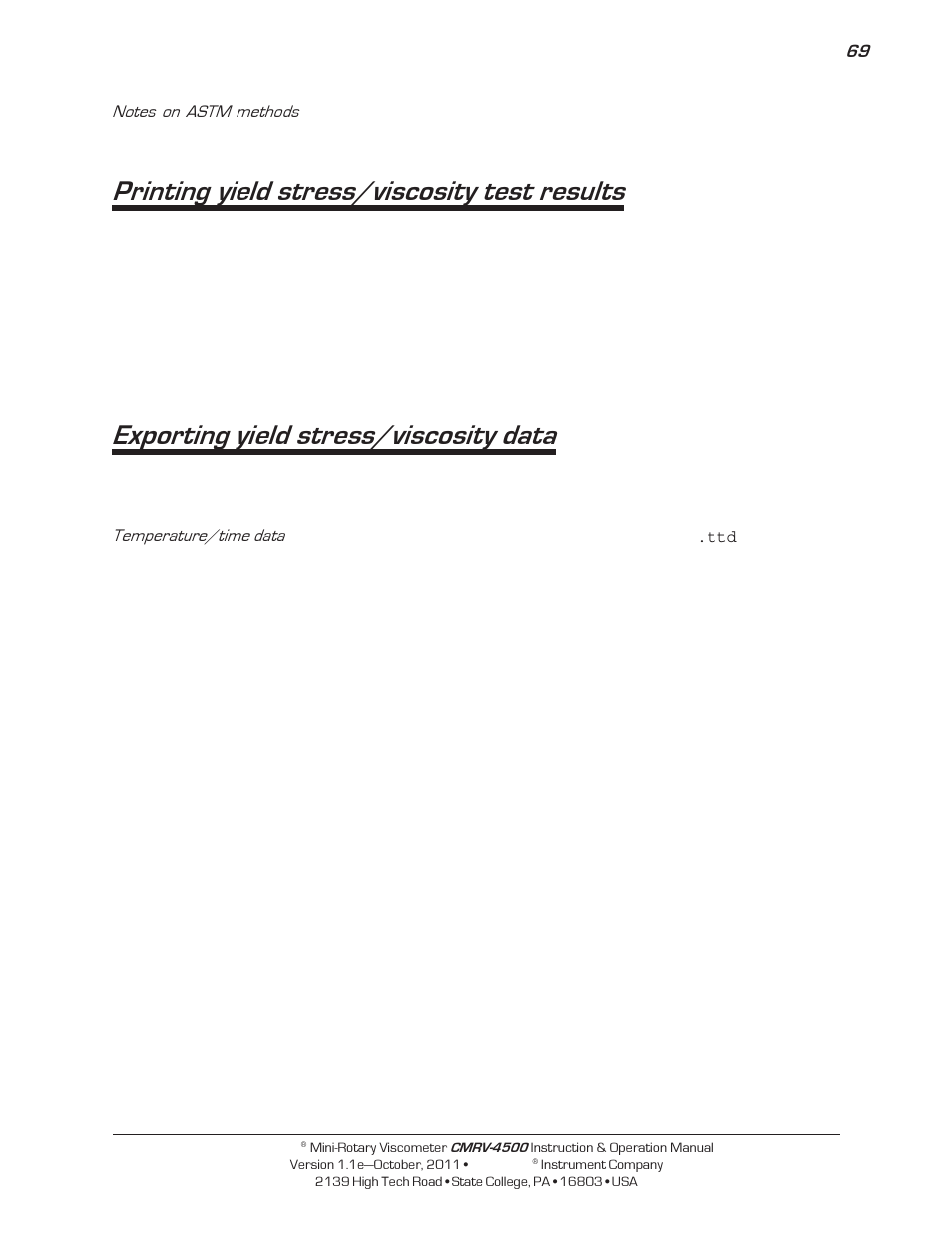Printing yield stress/viscosity test results, Exporting yield stress/viscosity data | Cannon Instrument CMRV-4500 User Manual | Page 75 / 128