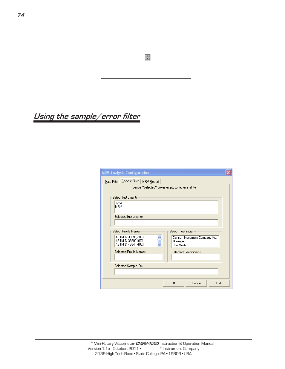 Using the sample/error filter | Cannon Instrument CMRV-4500 User Manual | Page 80 / 128