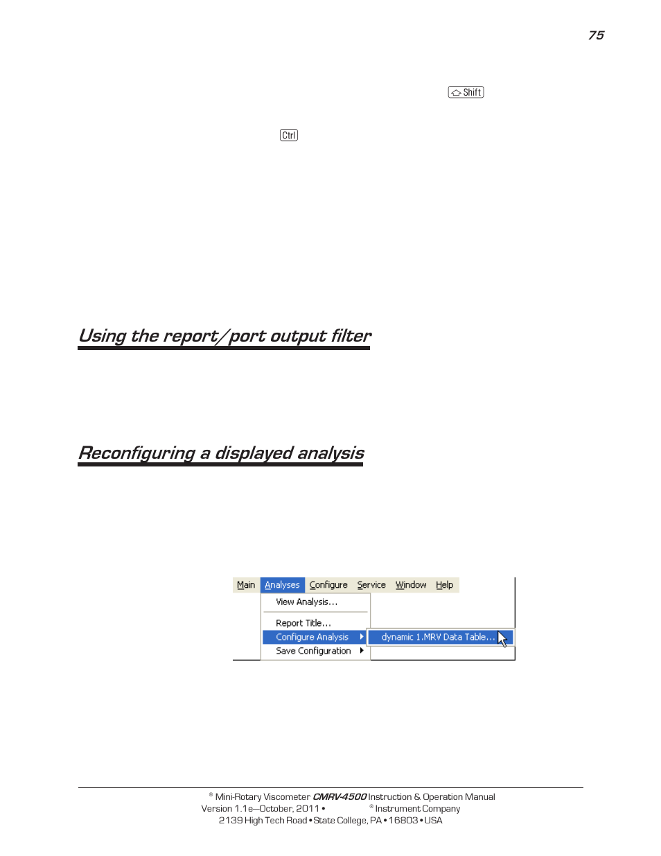 Using the report/port output filter, Reconfiguring a displayed analysis | Cannon Instrument CMRV-4500 User Manual | Page 81 / 128