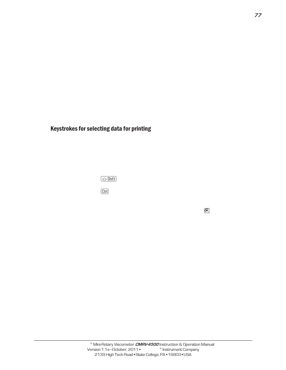 Keystrokes for selecting data for printing | Cannon Instrument CMRV-4500 User Manual | Page 83 / 128