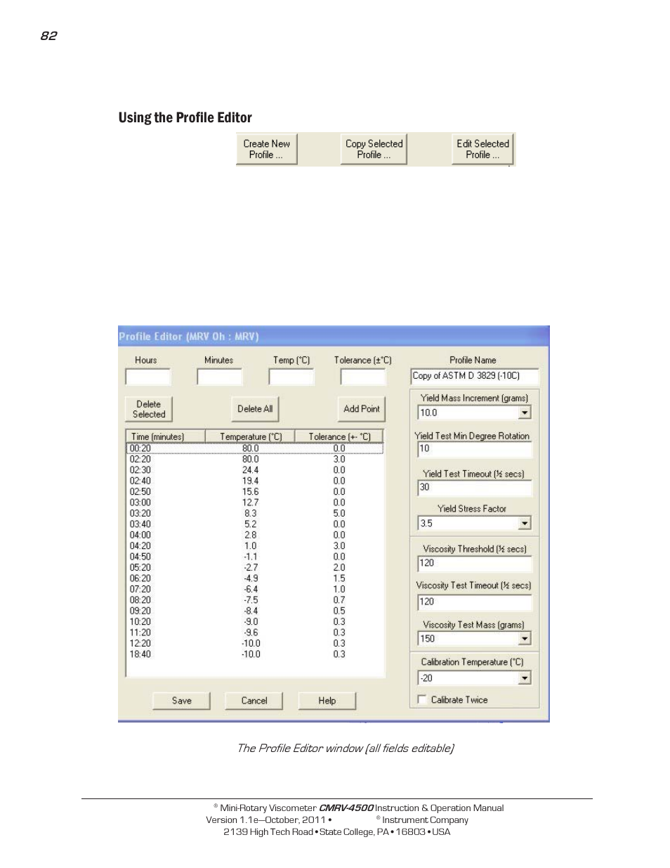 Using the profile editor | Cannon Instrument CMRV-4500 User Manual | Page 88 / 128