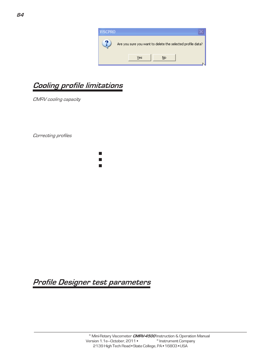 Cooling profile limitations, Profile designer test parameters | Cannon Instrument CMRV-4500 User Manual | Page 90 / 128