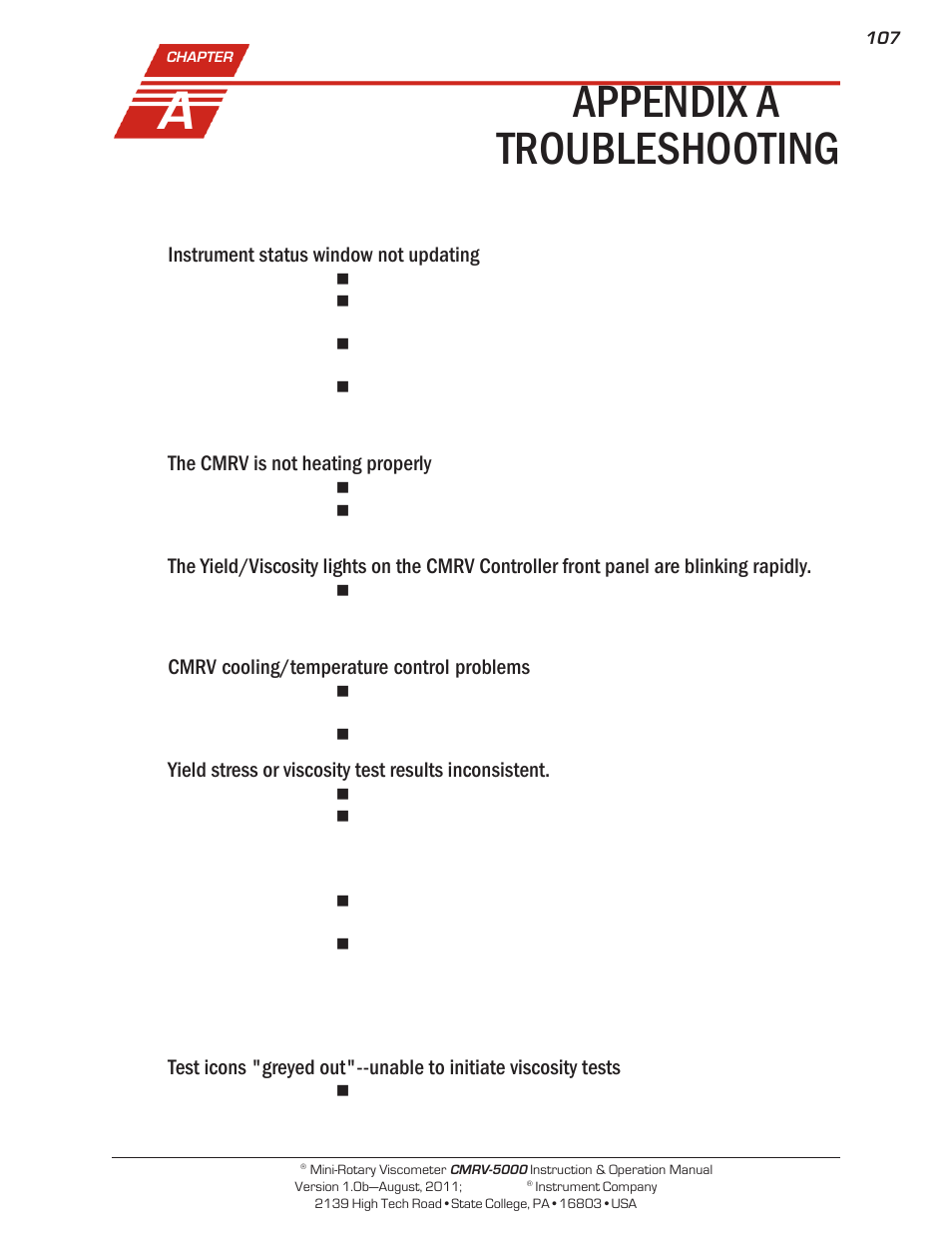 Appendix a — troubleshooting | Cannon Instrument CMRV-5000 User Manual | Page 113 / 128