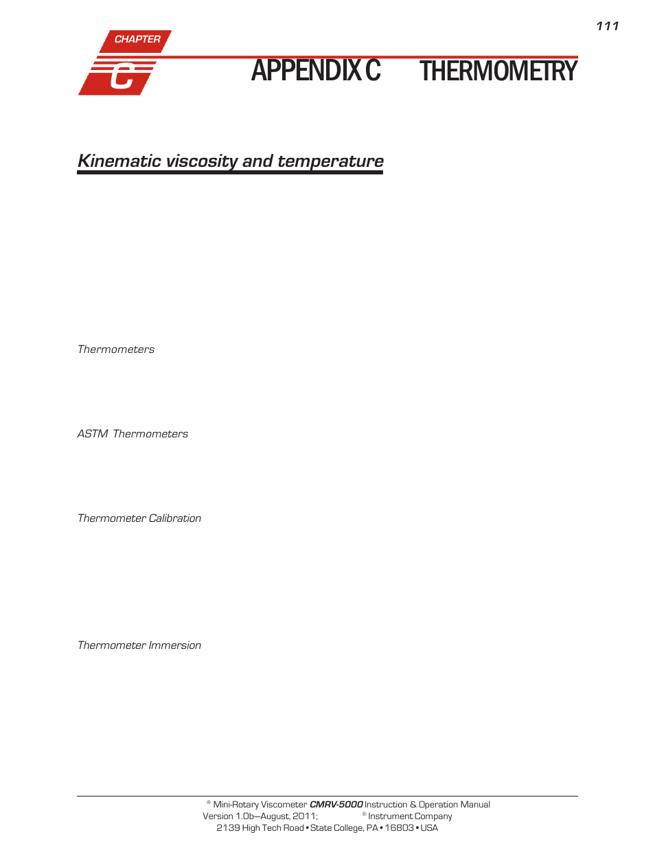 Appendix c, Thermometry, Kinematic viscosity and temperature | Cannon Instrument CMRV-5000 User Manual | Page 117 / 128