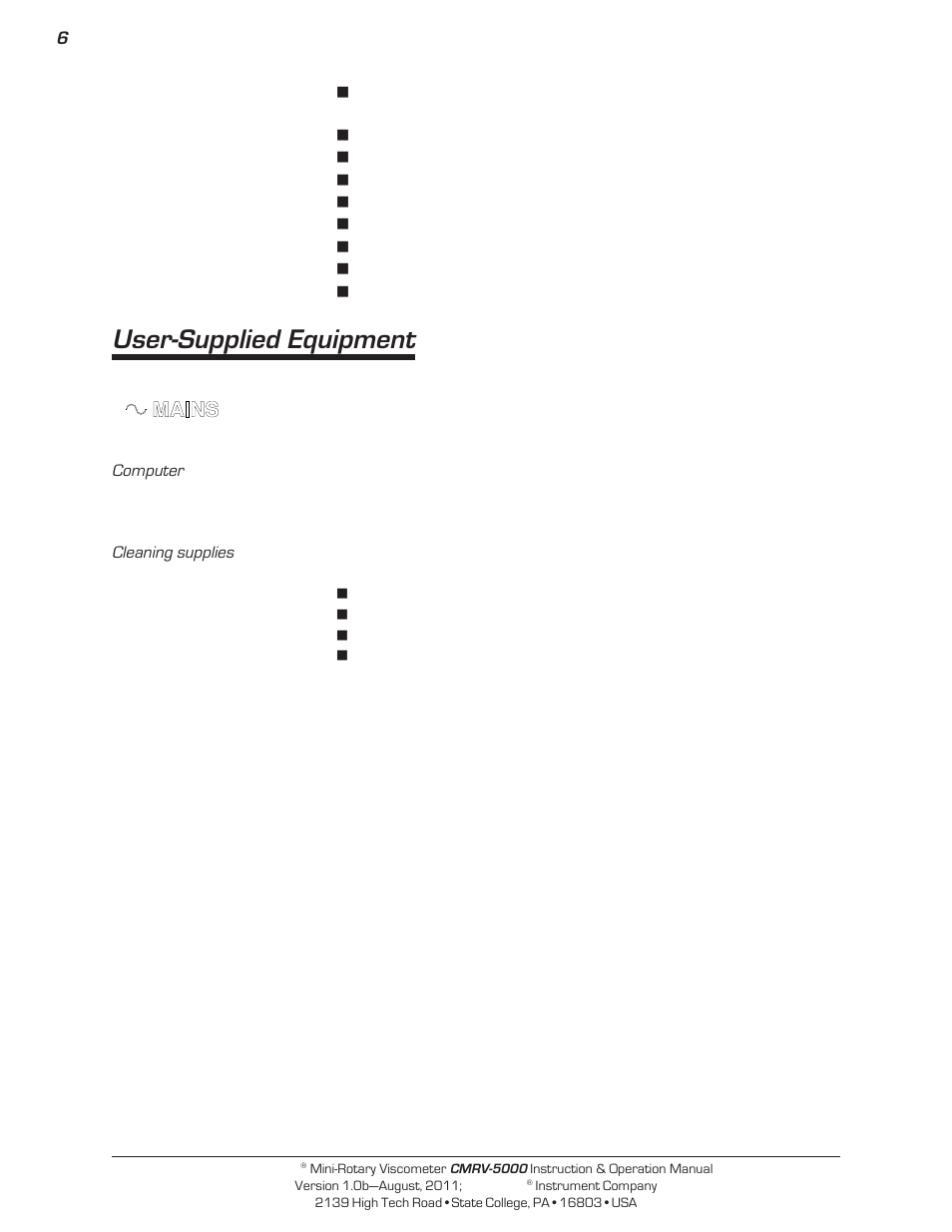User-supplied equipment | Cannon Instrument CMRV-5000 User Manual | Page 12 / 128
