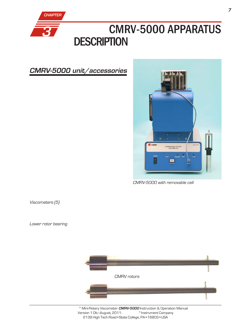 Cmrv-5000 apparatus description, Cmrv-5000 unit/accessories | Cannon Instrument CMRV-5000 User Manual | Page 13 / 128