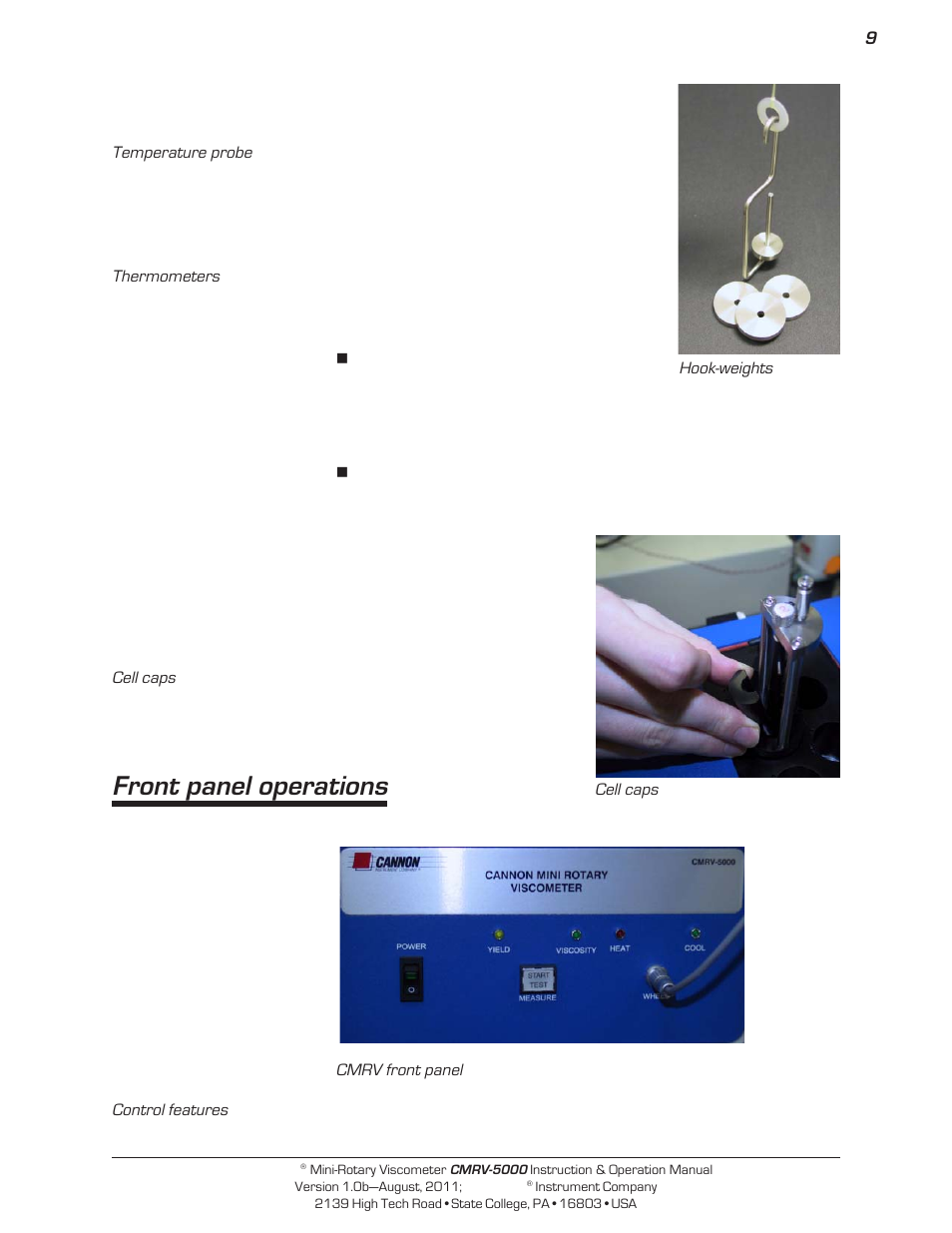 Front panel operations | Cannon Instrument CMRV-5000 User Manual | Page 15 / 128