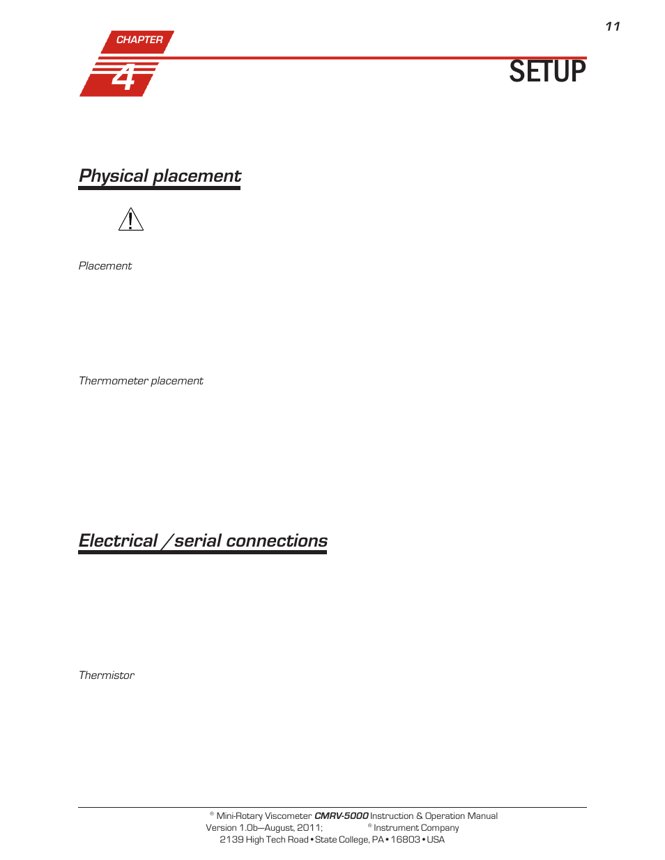 Setup, Physical placement, Electrical /serial connections | Cannon Instrument CMRV-5000 User Manual | Page 17 / 128