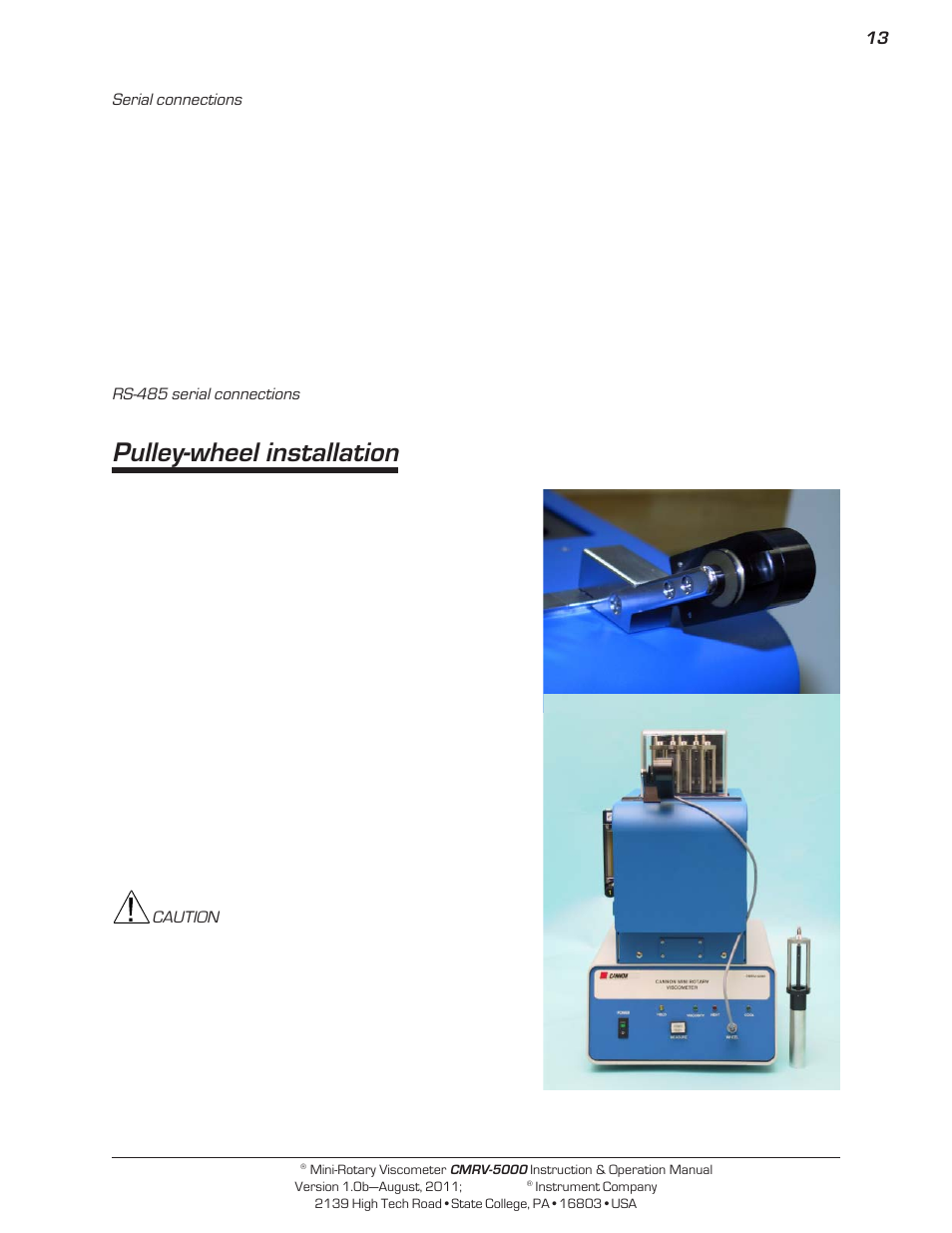 Pulley-wheel installation | Cannon Instrument CMRV-5000 User Manual | Page 19 / 128