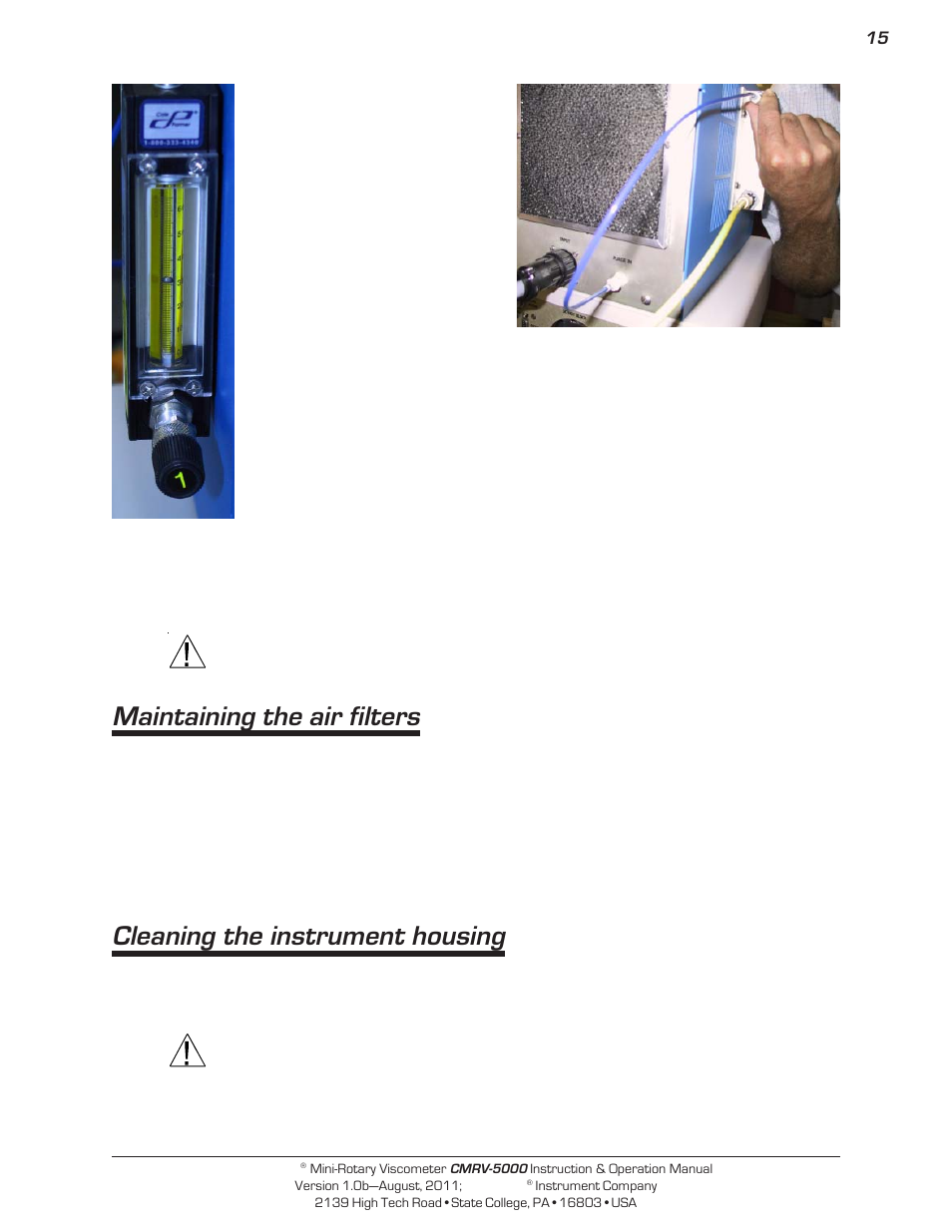 Maintaining the air filters, Cleaning the instrument housing | Cannon Instrument CMRV-5000 User Manual | Page 21 / 128