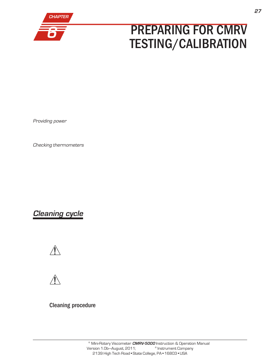 Preparing for cmrv testing/calibration, Cleaning cycle | Cannon Instrument CMRV-5000 User Manual | Page 33 / 128