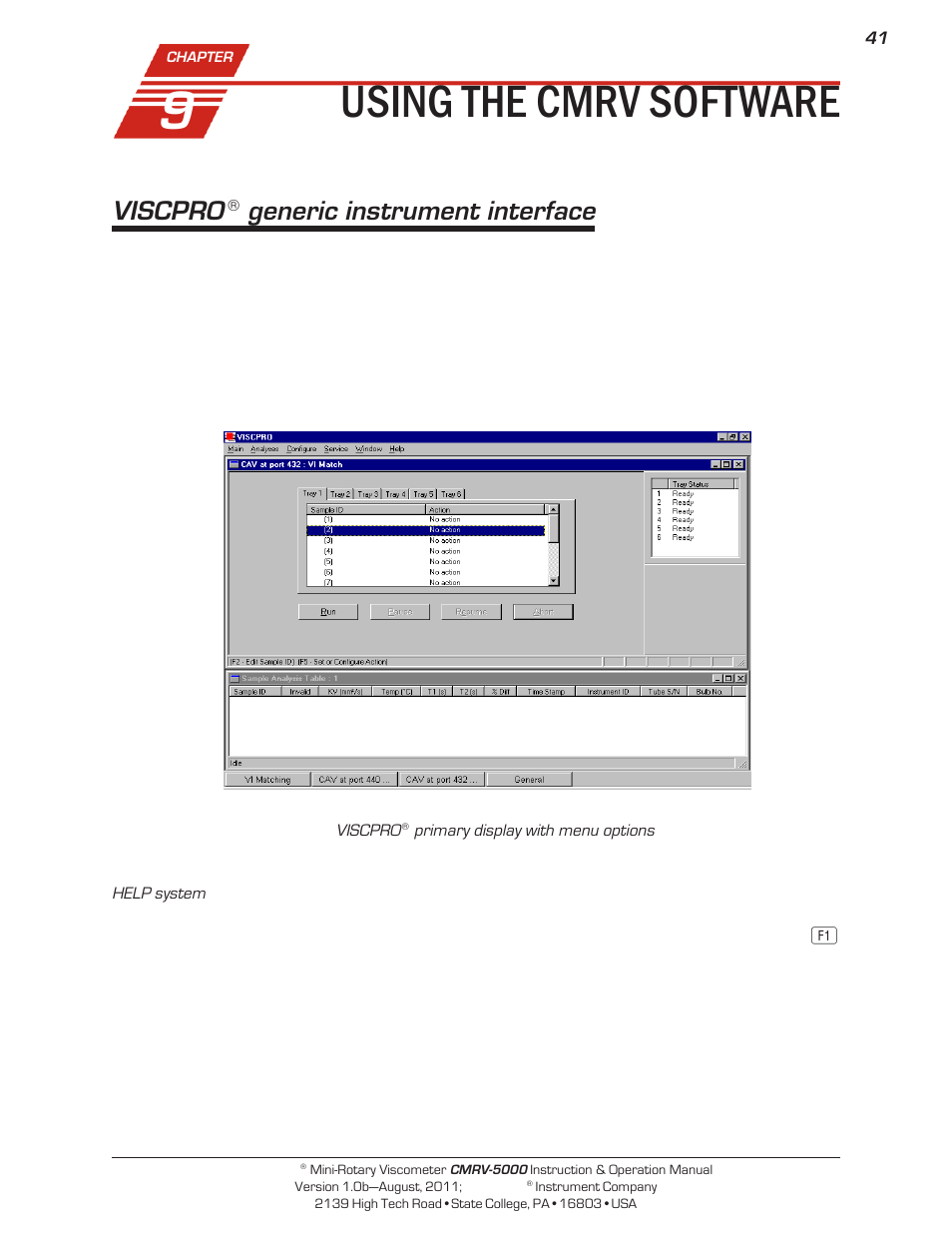 Using the cmrv software, Viscpro, Generic instrument interface | Cannon Instrument CMRV-5000 User Manual | Page 47 / 128