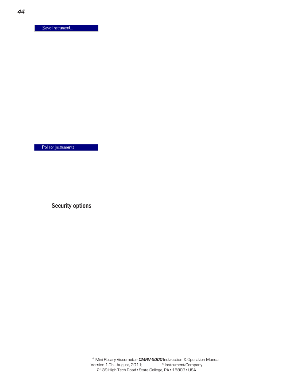 Security options | Cannon Instrument CMRV-5000 User Manual | Page 50 / 128