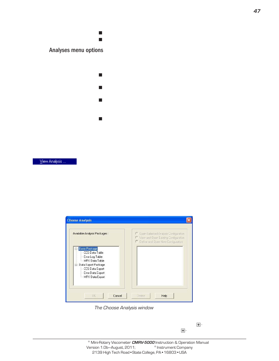 Analyses menu options | Cannon Instrument CMRV-5000 User Manual | Page 53 / 128