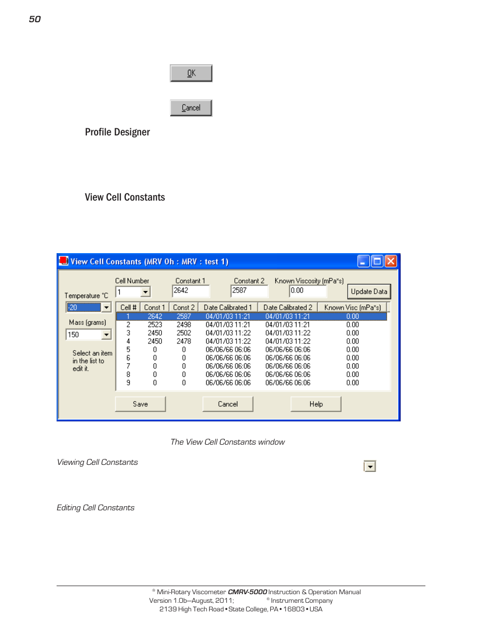 Profile designer, View cell constants | Cannon Instrument CMRV-5000 User Manual | Page 56 / 128