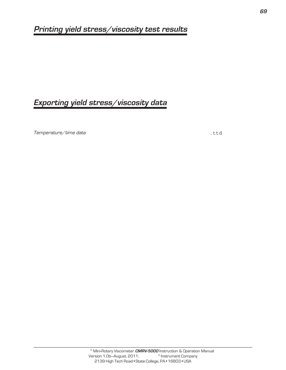 Printing yield stress/viscosity test results, Exporting yield stress/viscosity data | Cannon Instrument CMRV-5000 User Manual | Page 75 / 128