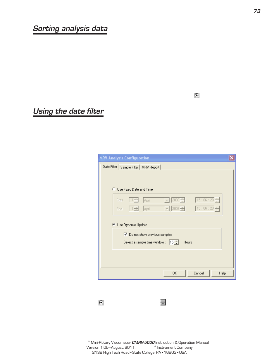 Sorting analysis data, Using the date filter | Cannon Instrument CMRV-5000 User Manual | Page 79 / 128