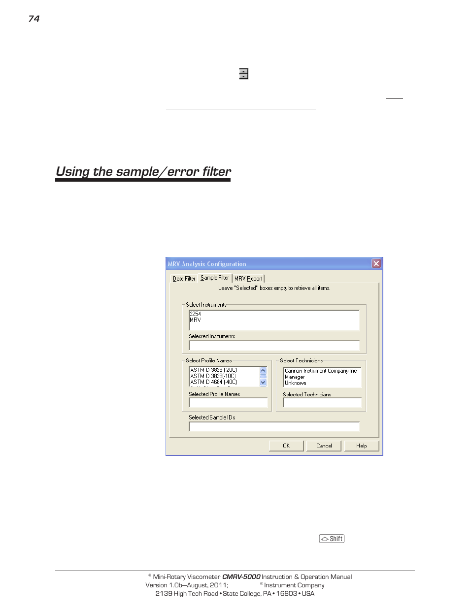 Using the sample/error filter | Cannon Instrument CMRV-5000 User Manual | Page 80 / 128