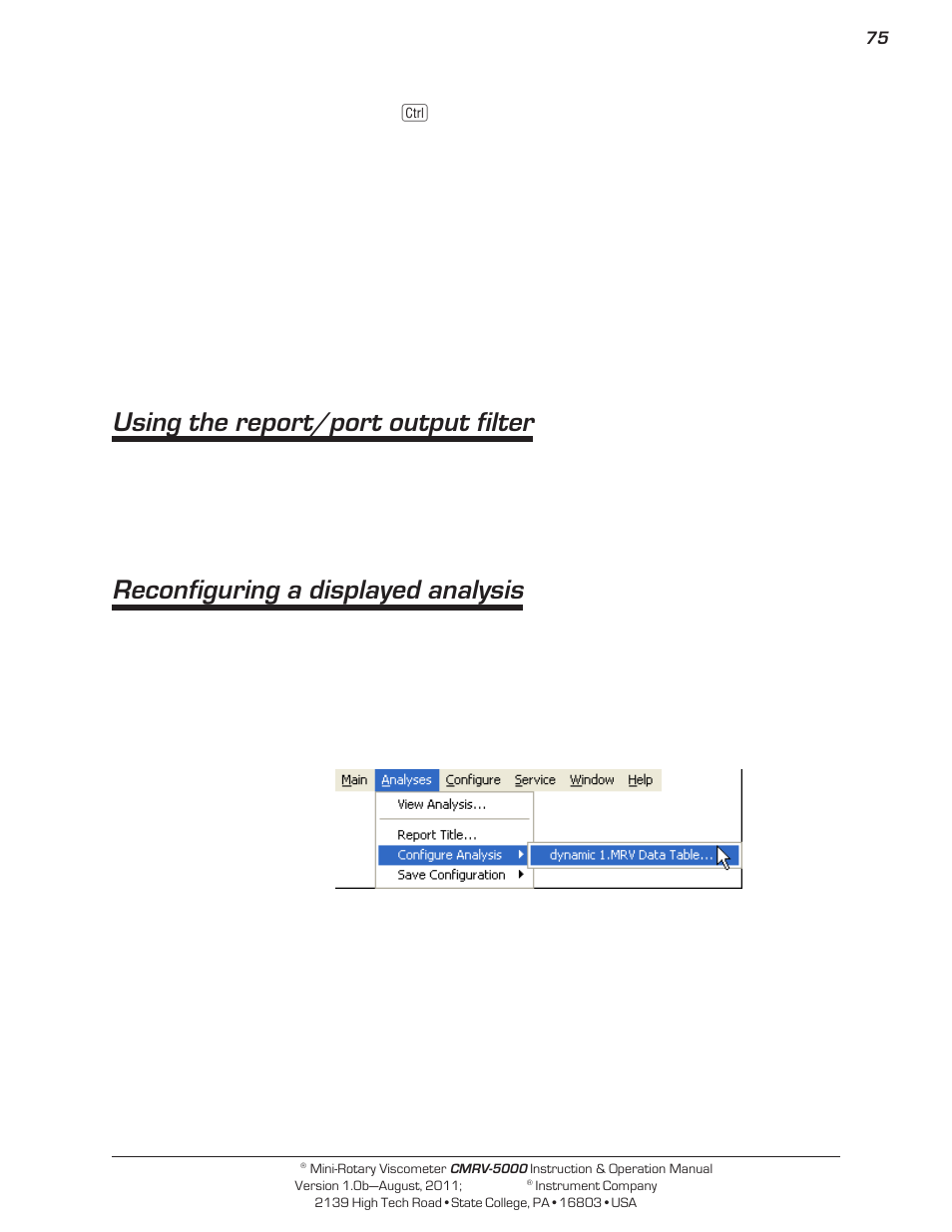 Using the report/port output filter, Reconfiguring a displayed analysis | Cannon Instrument CMRV-5000 User Manual | Page 81 / 128
