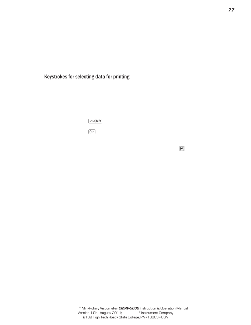 Keystrokes for selecting data for printing | Cannon Instrument CMRV-5000 User Manual | Page 83 / 128