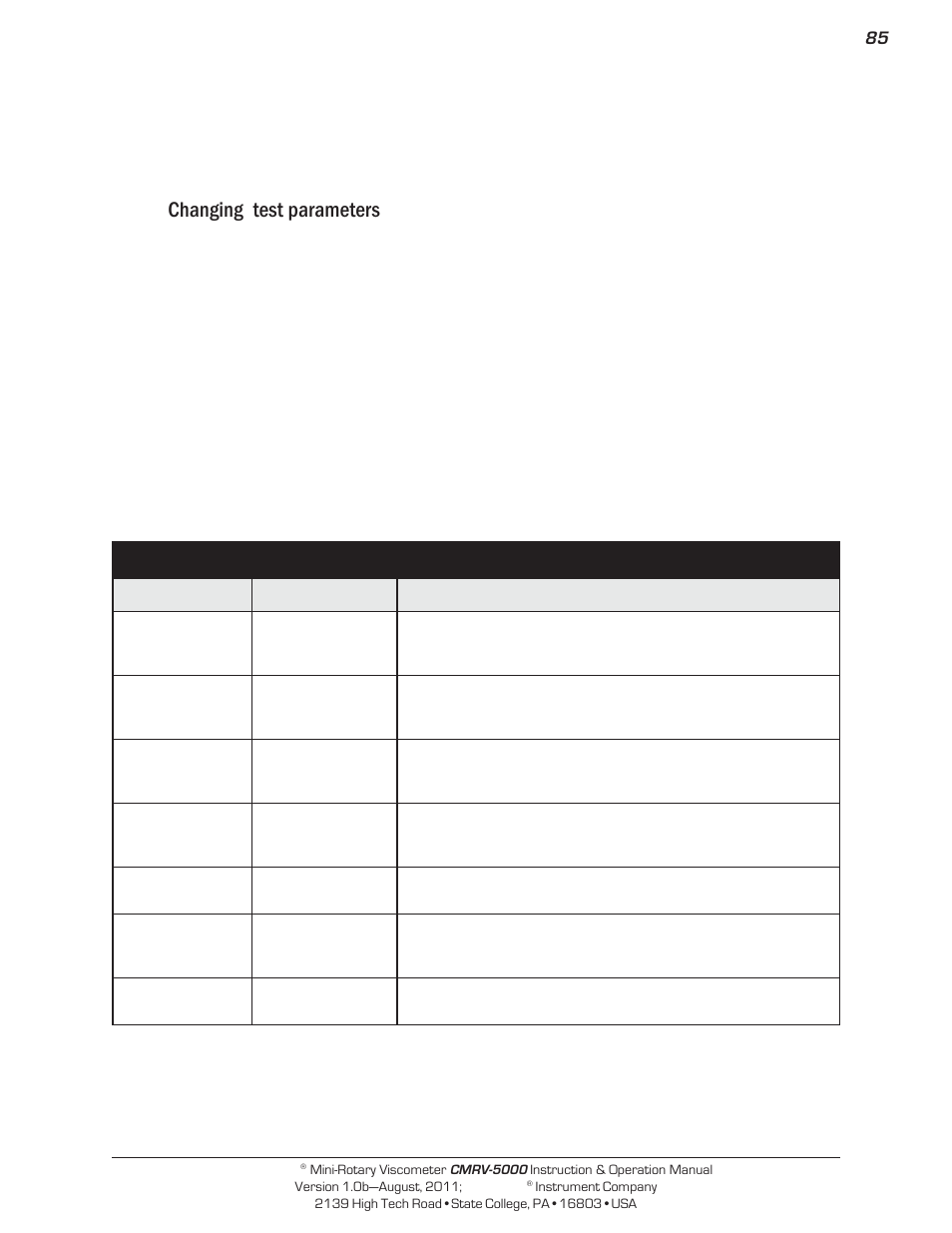 Changing test parameters | Cannon Instrument CMRV-5000 User Manual | Page 91 / 128