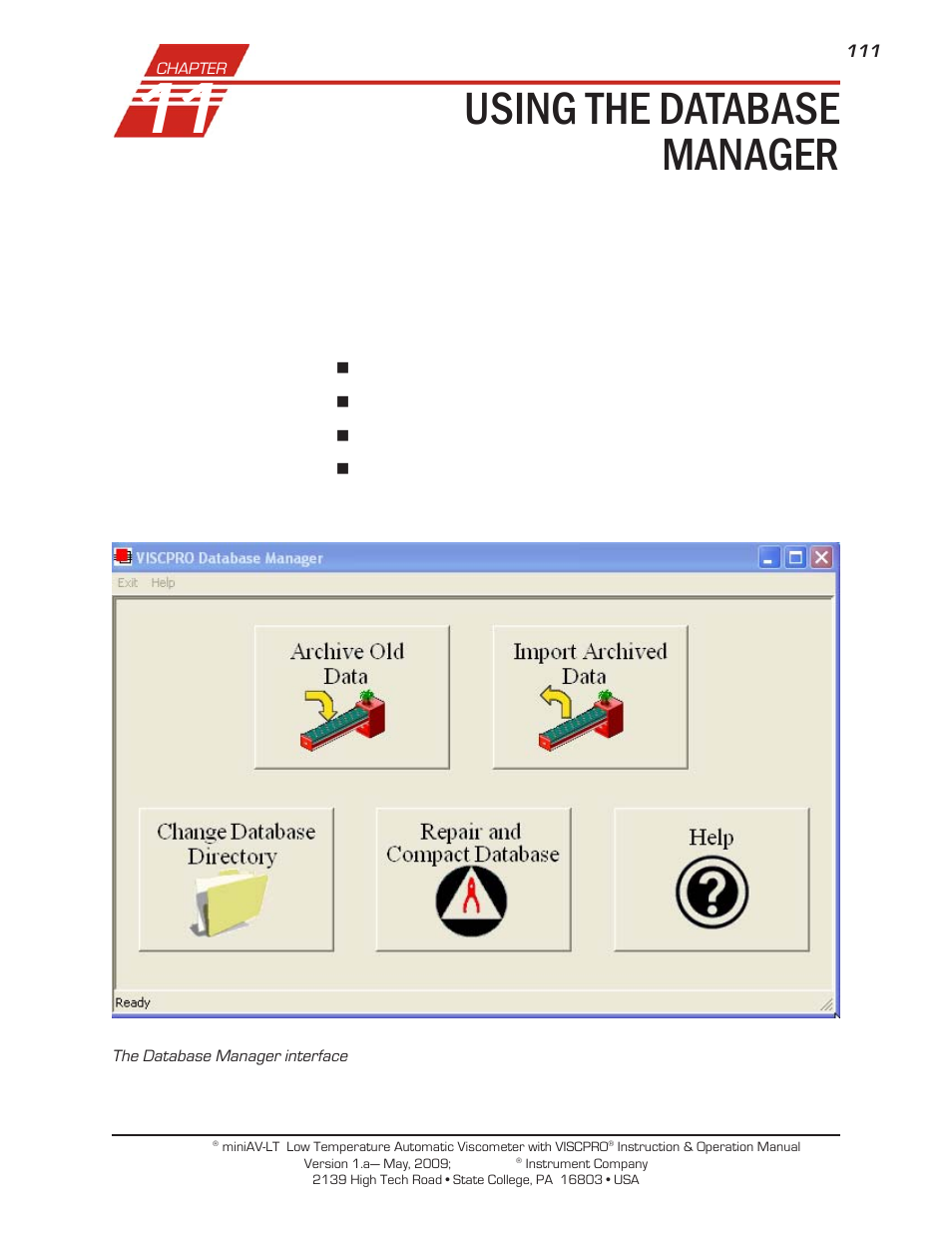 Using the database manager | Cannon Instrument miniAV-LT User Manual | Page 115 / 124