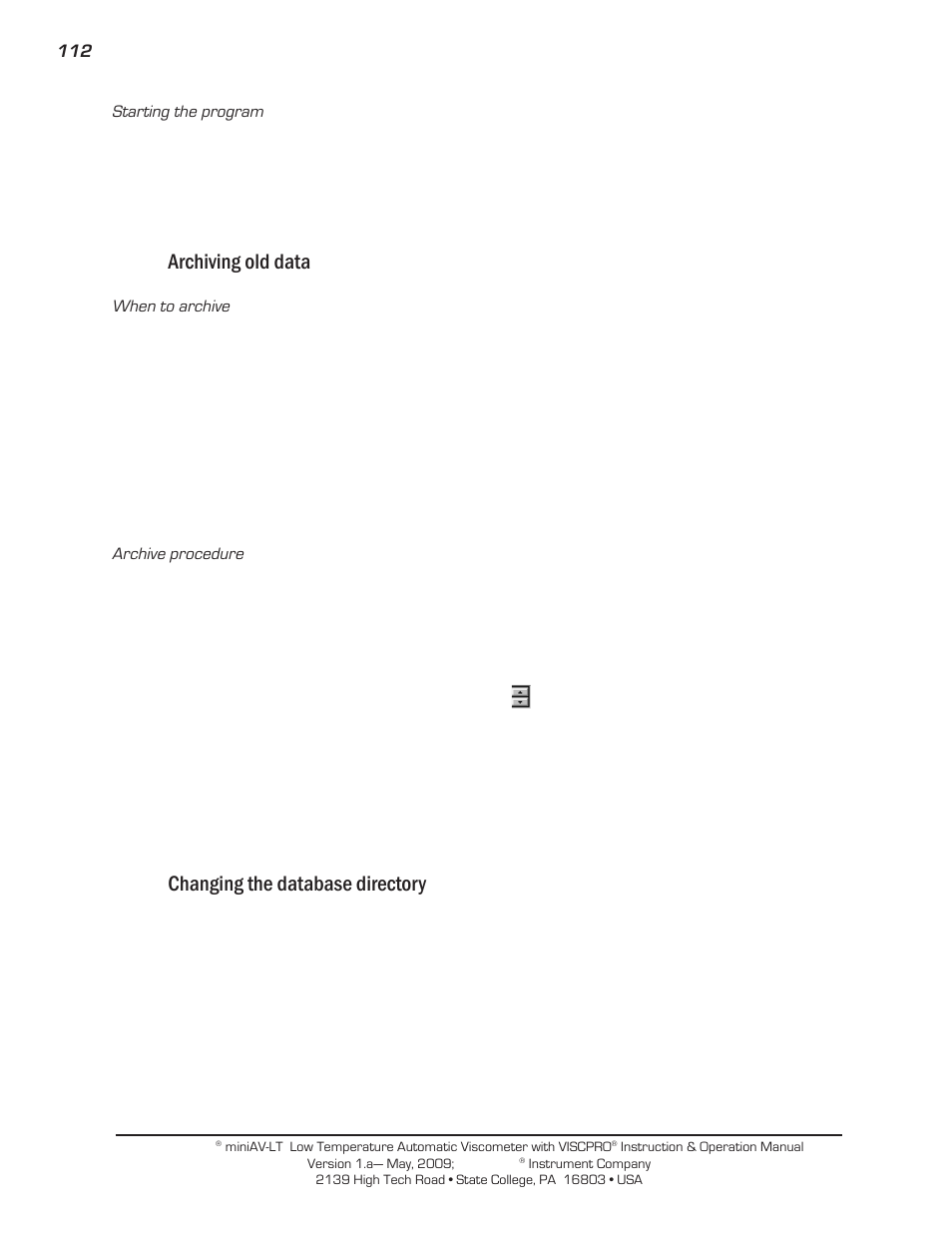 Archiving old data, Changing the database directory | Cannon Instrument miniAV-LT User Manual | Page 116 / 124