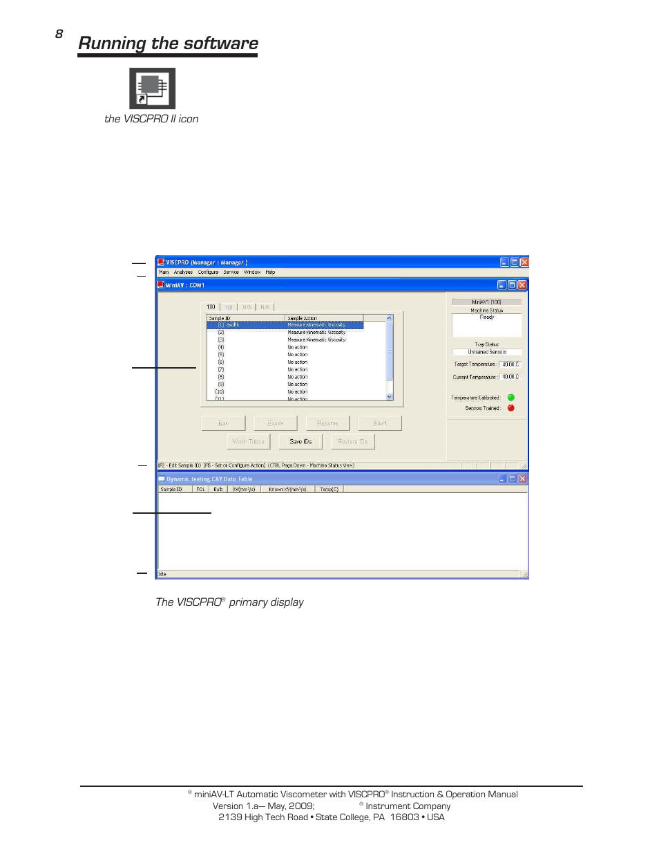 Running the software | Cannon Instrument miniAV-LT User Manual | Page 12 / 124