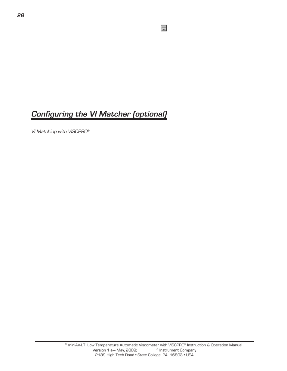 Configuring the vi matcher (optional) | Cannon Instrument miniAV-LT User Manual | Page 32 / 124