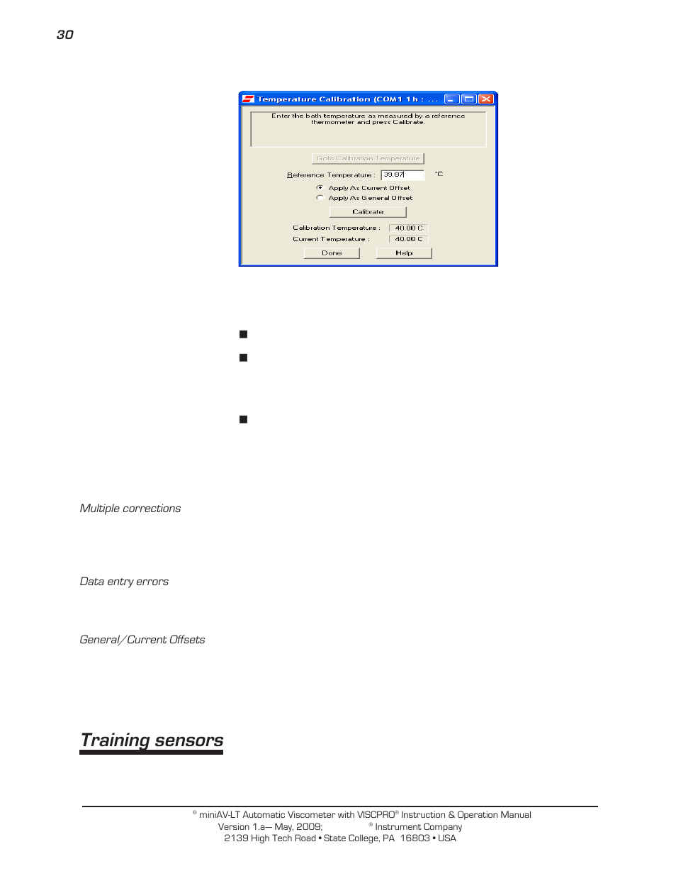 Training sensors | Cannon Instrument miniAV-LT User Manual | Page 34 / 124