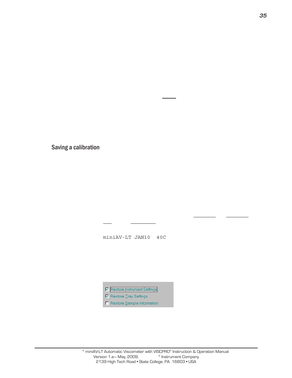 Saving a calibration | Cannon Instrument miniAV-LT User Manual | Page 39 / 124