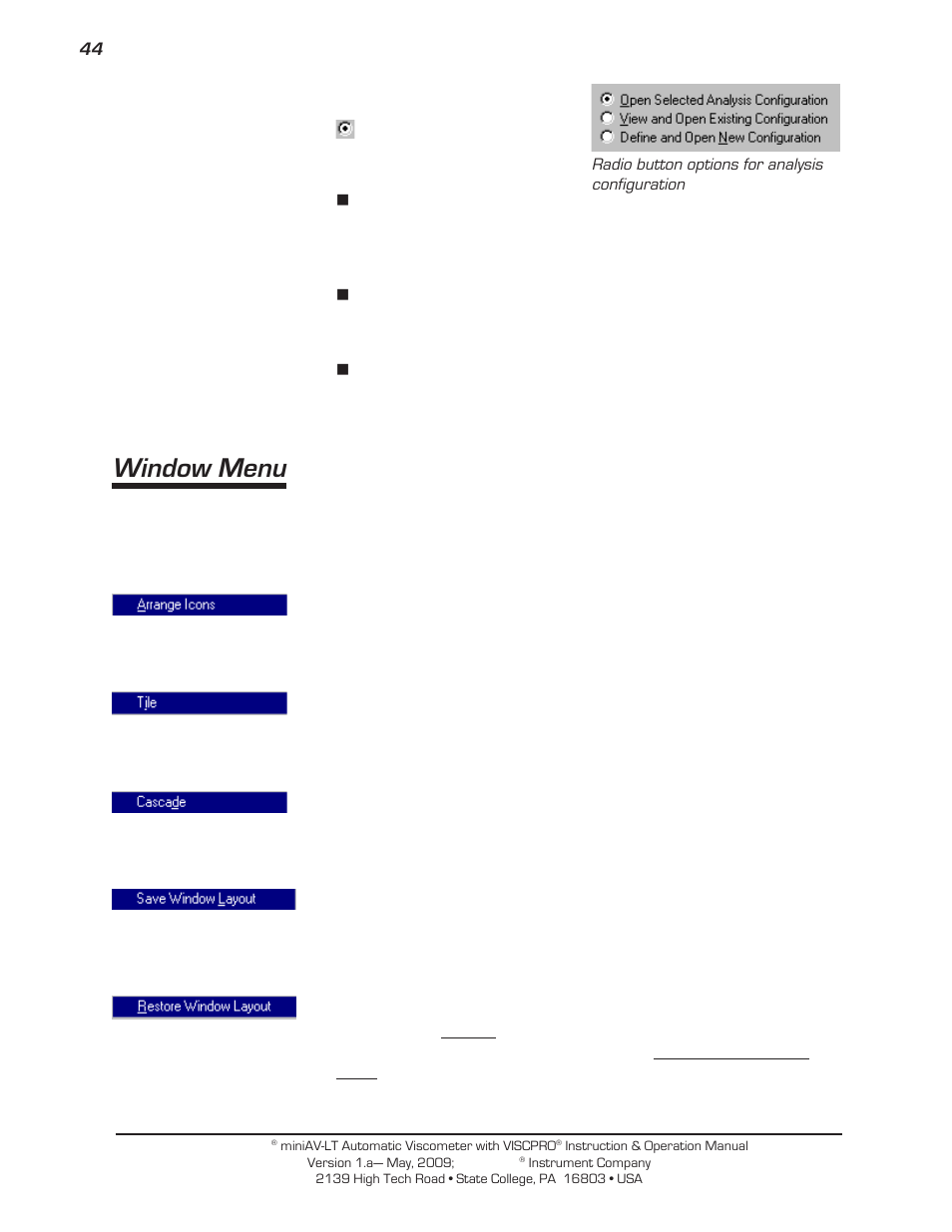 Window menu | Cannon Instrument miniAV-LT User Manual | Page 48 / 124