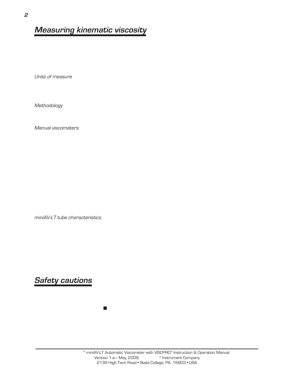 Measuring kinematic viscosity, Safety cautions | Cannon Instrument miniAV-LT User Manual | Page 6 / 124
