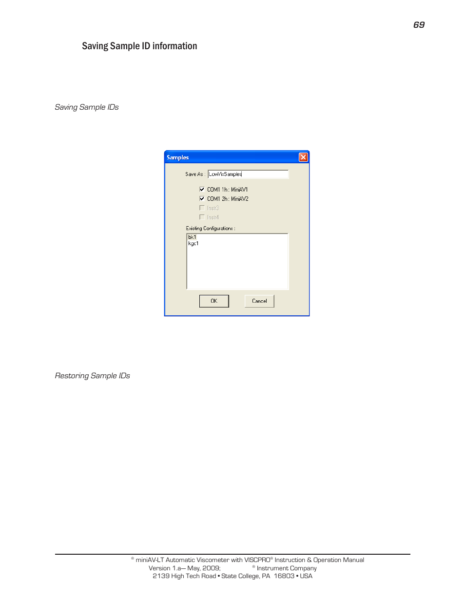 Saving sample id information | Cannon Instrument miniAV-LT User Manual | Page 73 / 124