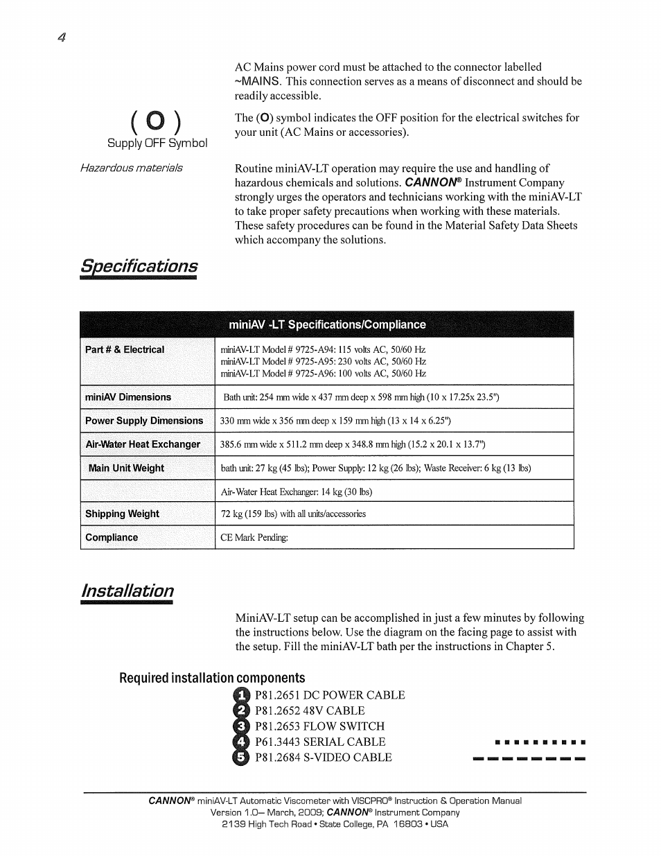 Cannon Instrument miniAV-LT User Manual | Page 8 / 124