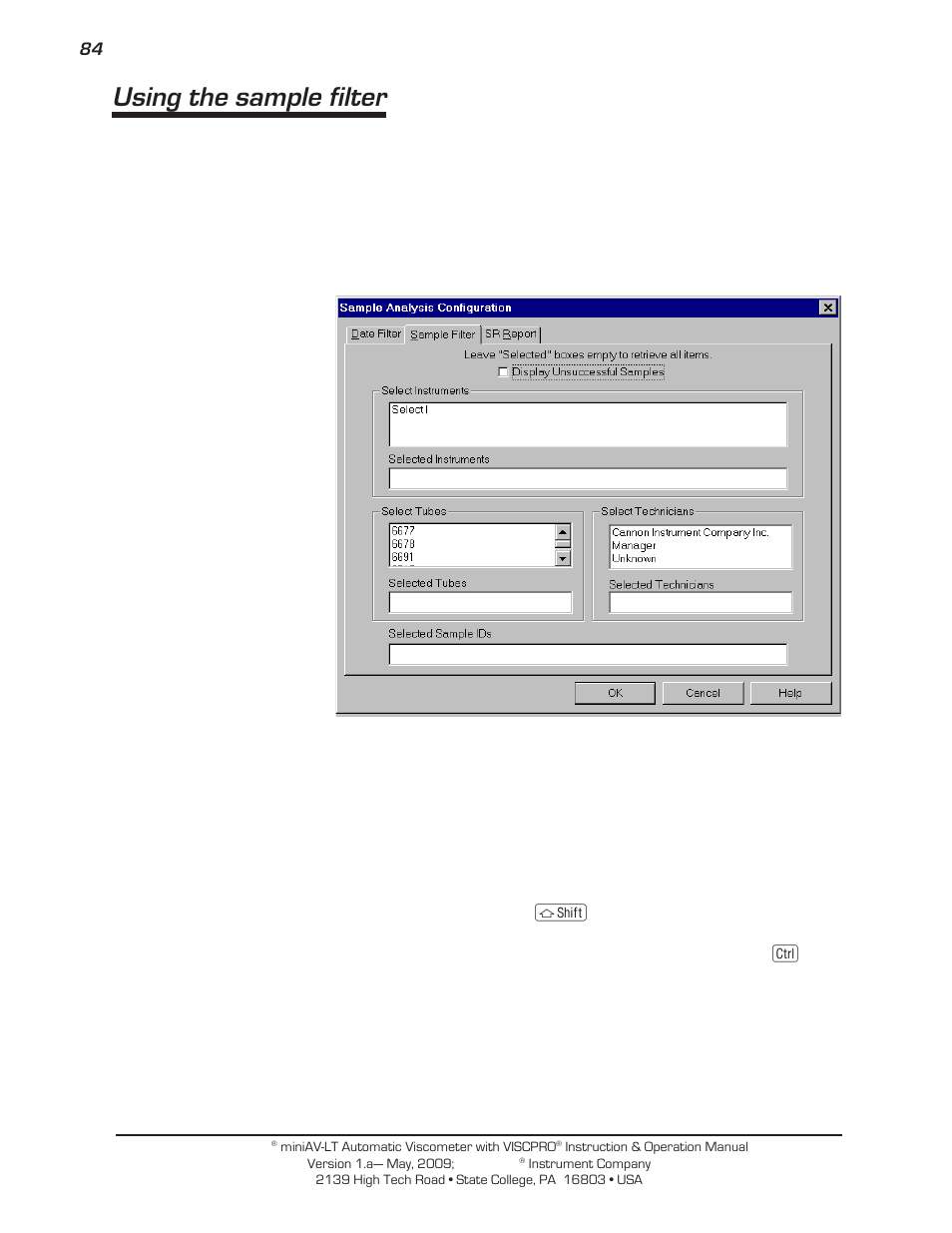 Using the sample filter | Cannon Instrument miniAV-LT User Manual | Page 88 / 124