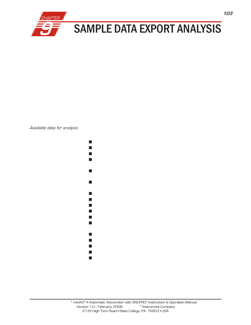Sample data export analysis | Cannon Instrument miniAV-X User Manual | Page 109 / 140
