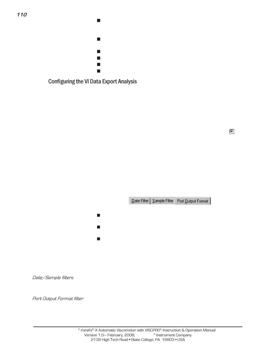 Configuring the vi data export analysis | Cannon Instrument miniAV-X User Manual | Page 116 / 140