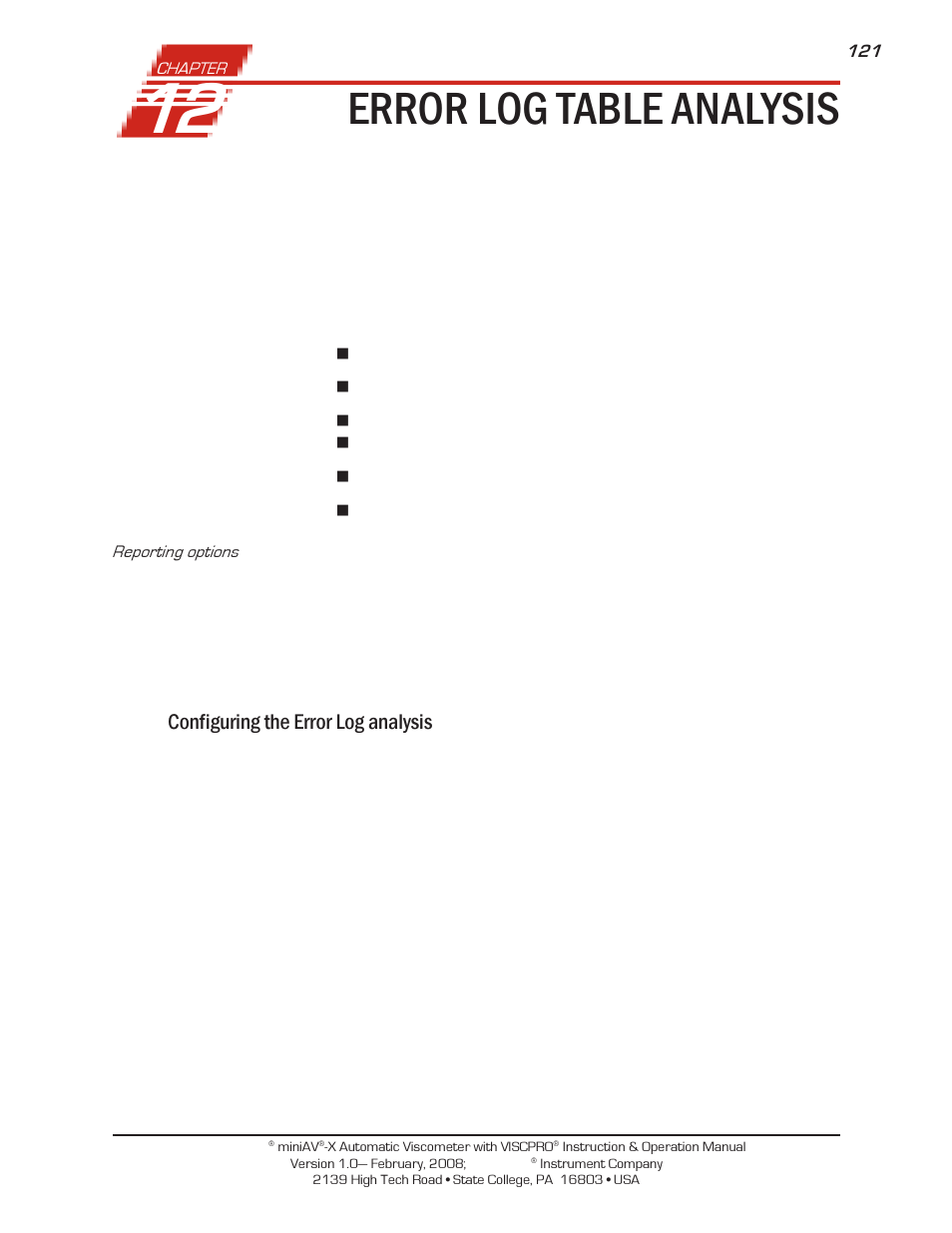 Error log table analysis, Configuring the error log analysis | Cannon Instrument miniAV-X User Manual | Page 127 / 140