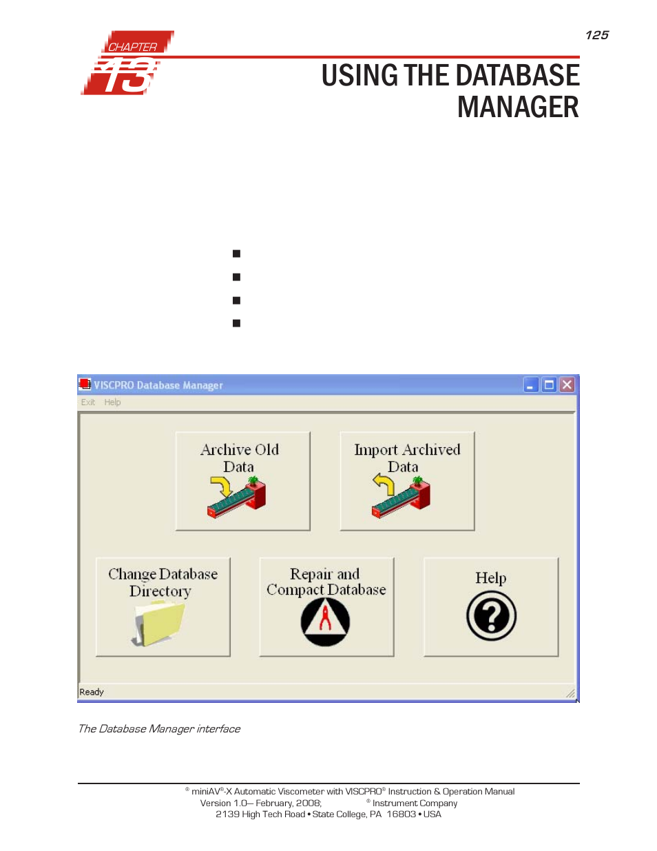Using the database manager | Cannon Instrument miniAV-X User Manual | Page 131 / 140