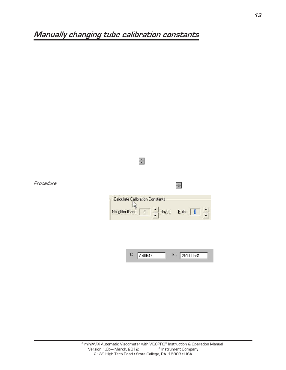 Manually changing tube calibration constants | Cannon Instrument miniAV-X User Manual | Page 19 / 140